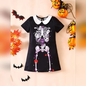 NWT!! SHEIN Designer Girls Black with White Collar Halloween Decorative Dress 7Y